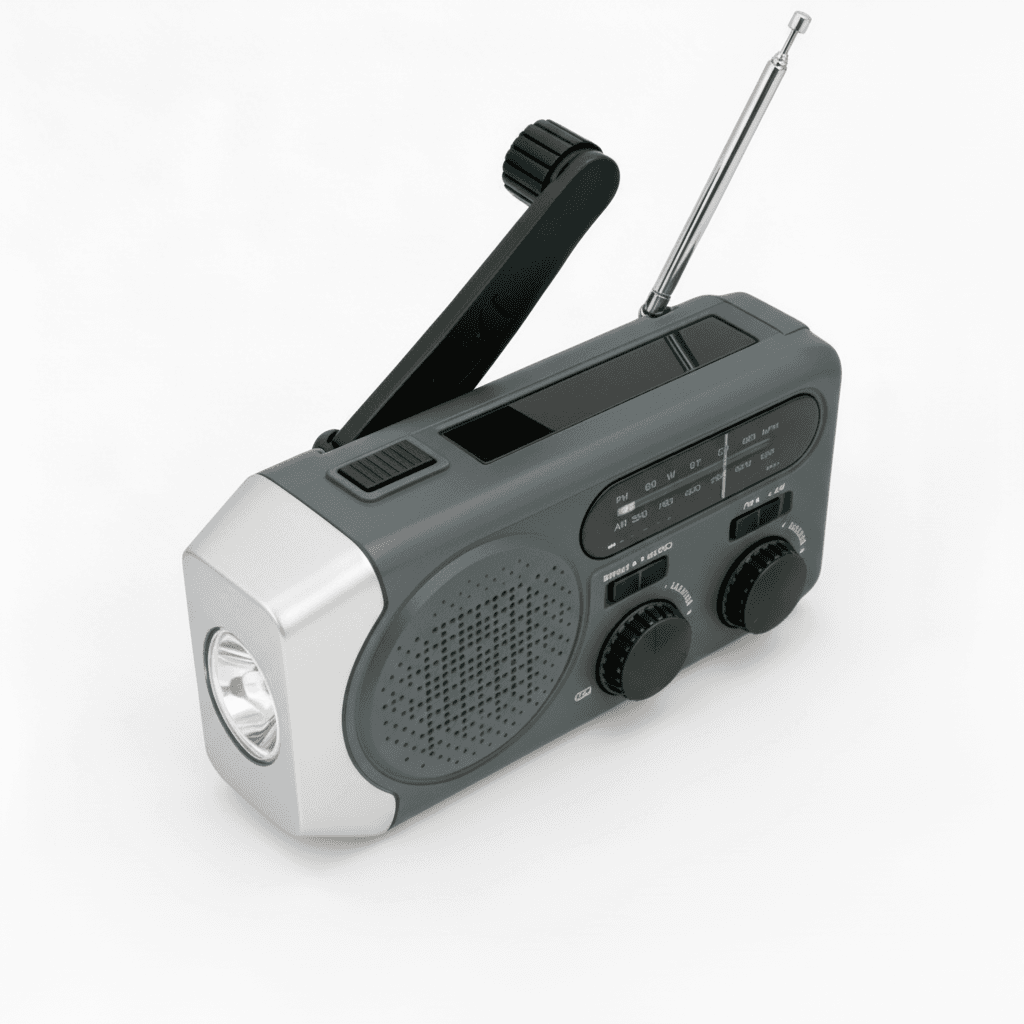 Nødradio FM/AM m. solcelle og håndsving